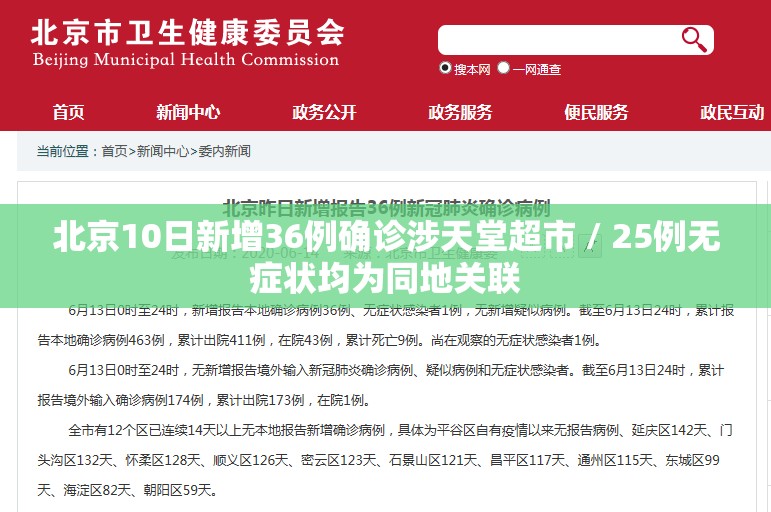 北京10日新增36例确诊涉天堂超市 / 25例无症状均为同地关联